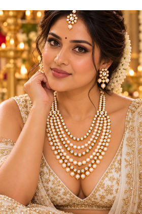 Multi Strand Pearl Kundan Wedding Jewellery Set 1