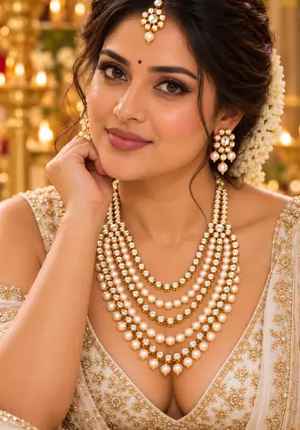 Multi Strand Pearl Kundan Wedding Jewellery Set