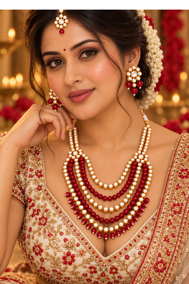 Ruby red and gold kundan wedding jewellery set 1
