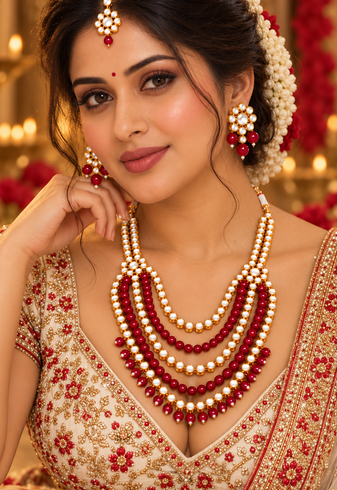 Ruby red and gold kundan wedding jewellery set