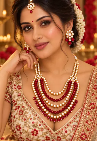 Ruby red and gold kundan wedding jewellery set
