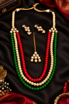 Royal multicolour pearl necklace set with tikka 4