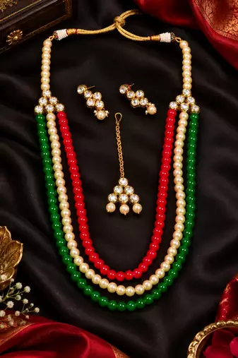 Royal multicolour pearl necklace set with tikka