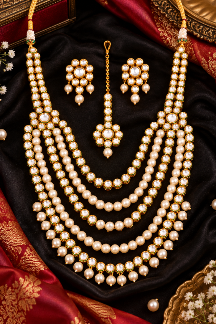 Multi Strand Pearl Kundan Wedding Jewellery Set