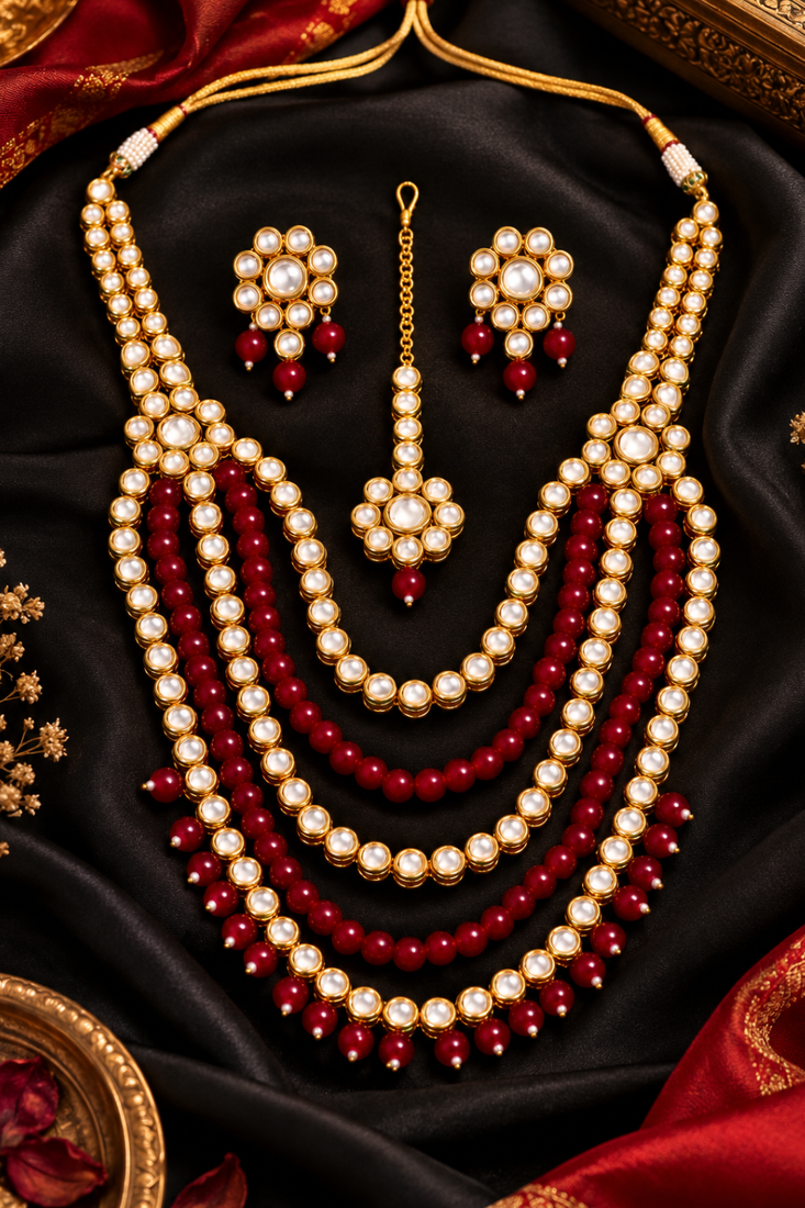 Ruby red and gold kundan wedding jewellery set