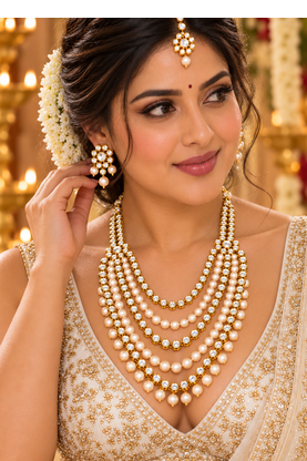 Multi Strand Pearl Kundan Wedding Jewellery Set 3