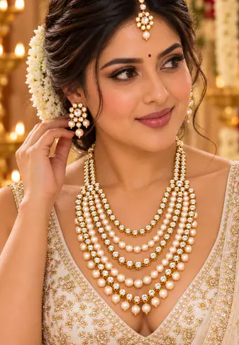 Multi Strand Pearl Kundan Wedding Jewellery Set