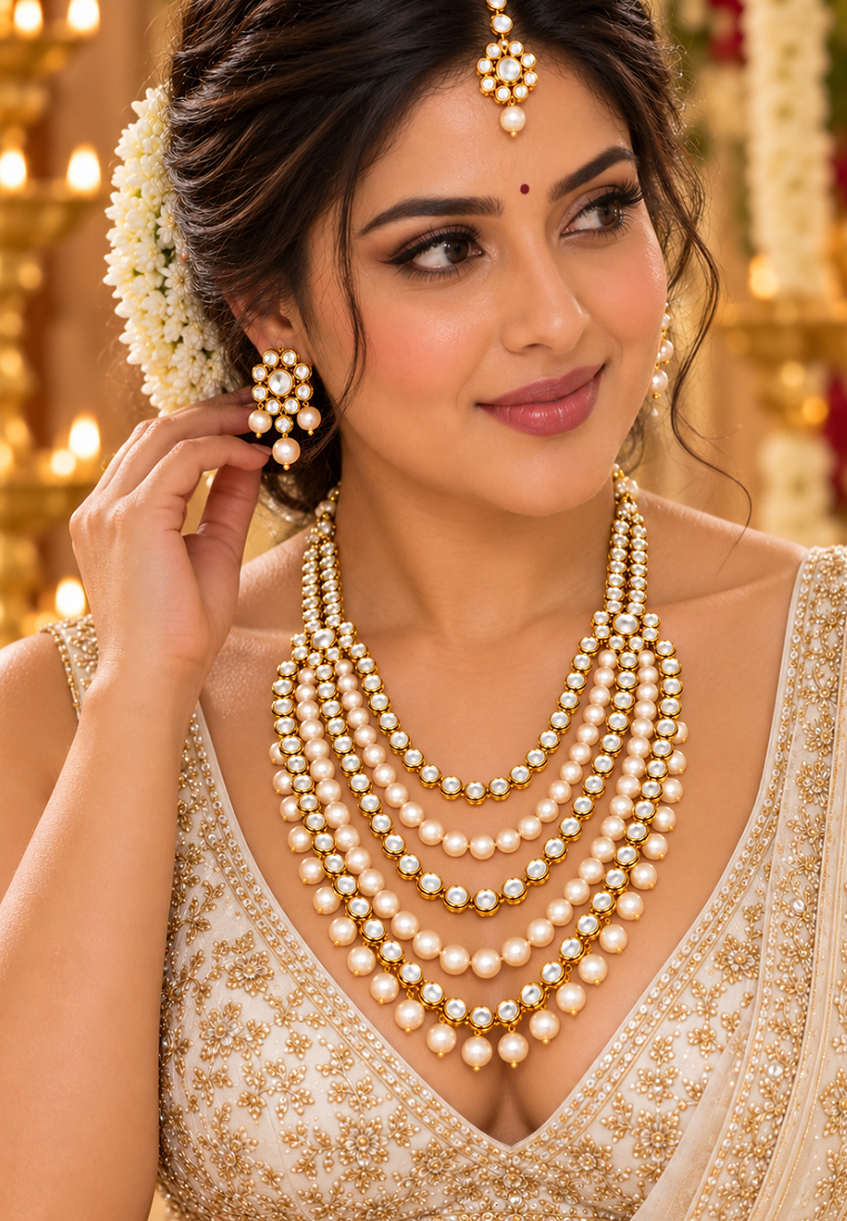 Multi Strand Pearl Kundan Wedding Jewellery Set
