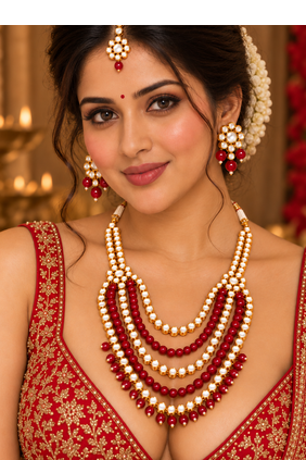 Ruby red and gold kundan wedding jewellery set 3