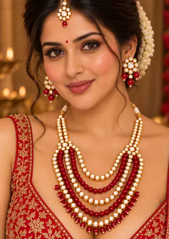Ruby red and gold kundan wedding jewellery set