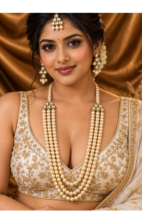 Pearl elegance kundan necklace set with tikka 5