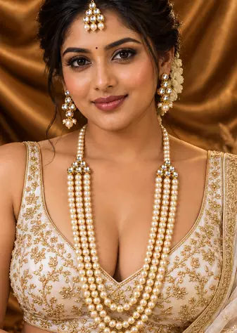 Pearl elegance kundan necklace set with tikka