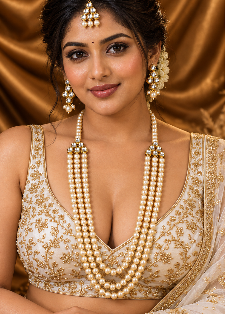 Pearl elegance kundan necklace set with tikka