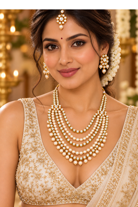 Multi Strand Pearl Kundan Wedding Jewellery Set 4