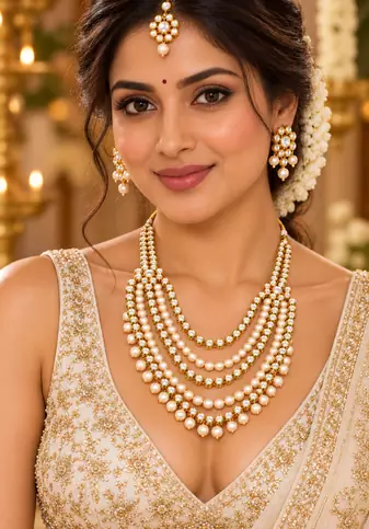 Multi Strand Pearl Kundan Wedding Jewellery Set