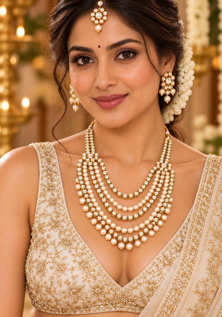 Multi Strand Pearl Kundan Wedding Jewellery Set