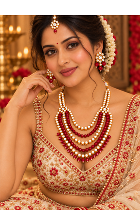 Ruby red and gold kundan wedding jewellery set 4