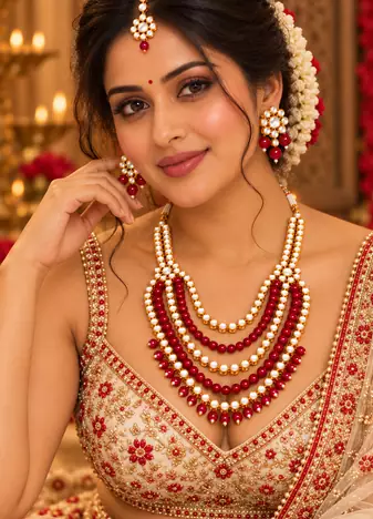 Ruby red and gold kundan wedding jewellery set