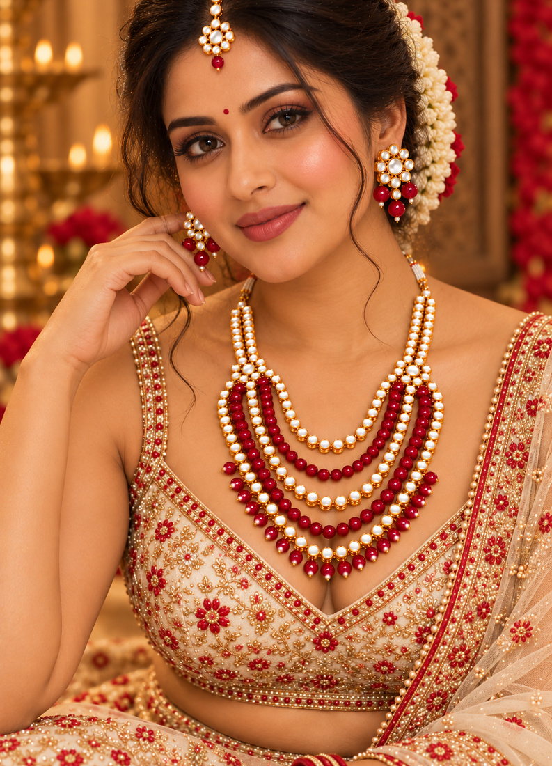 Ruby red and gold kundan wedding jewellery set
