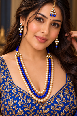 Blue grace three-layer kundan jewellery set 6