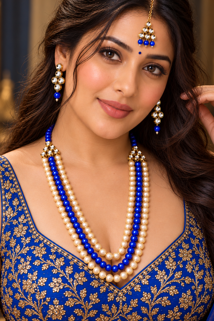 Blue grace three-layer kundan jewellery set