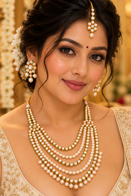 Multi Strand Pearl Kundan Wedding Jewellery Set 6