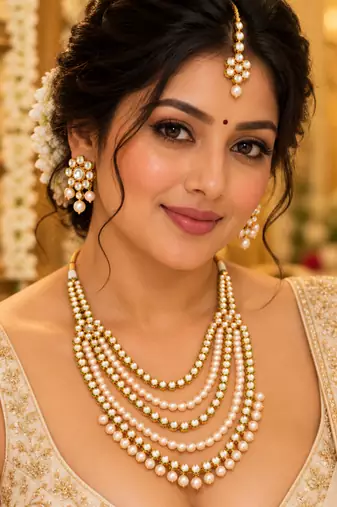 Multi Strand Pearl Kundan Wedding Jewellery Set