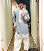 Sky blue embroidery rolex-silk fancy designer party wear embroidery men's wear kurta