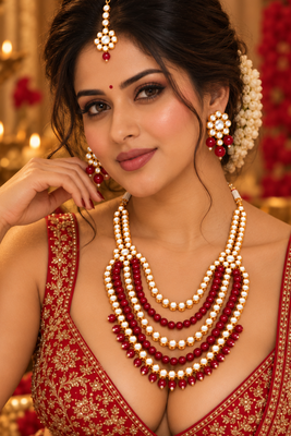 Ruby red and gold kundan wedding jewellery set 6
