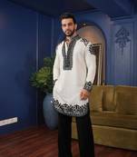 White embroidery rolex-silk fancy designer party wear embroidery men's wear kurta