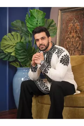 White embroidery rolex-silk fancy designer party wear embroidery men's wear kurta