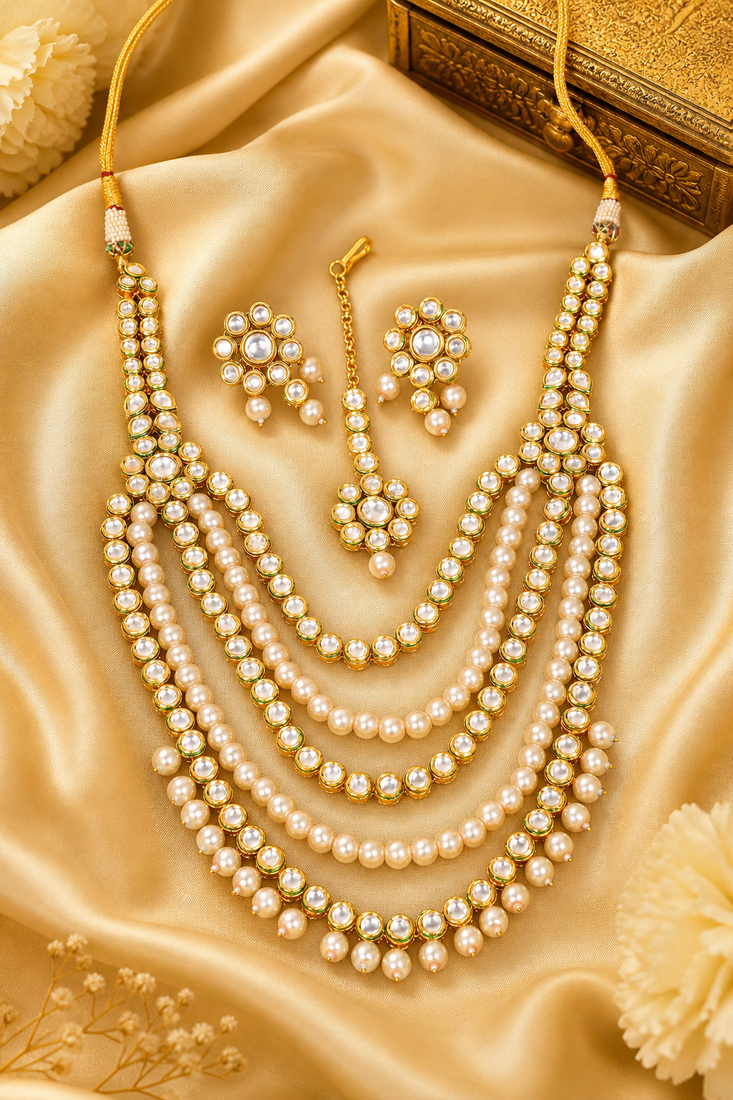 Multi Strand Pearl Kundan Wedding Jewellery Set