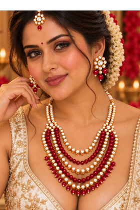 Ruby red and gold kundan wedding jewellery set 7