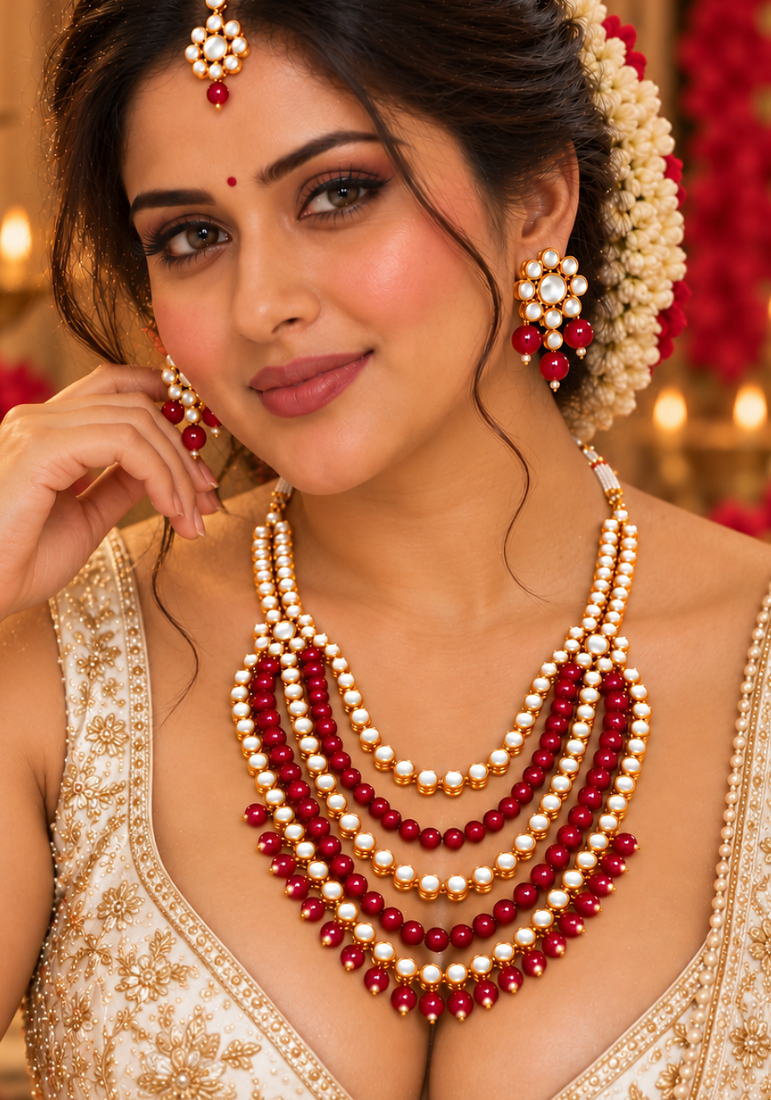 Ruby red and gold kundan wedding jewellery set