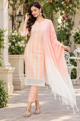 Women's south cotton  kurta pant dupatta set