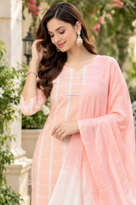 Women's south cotton  kurta pant dupatta set 3