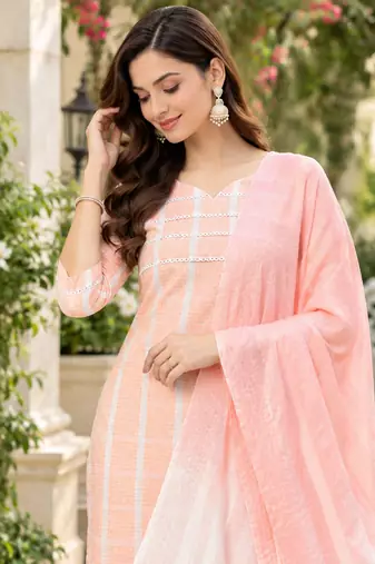 Women's south cotton  kurta pant dupatta set