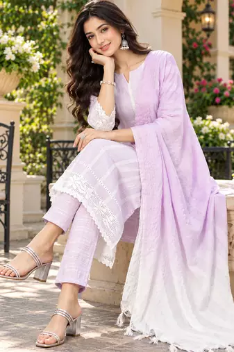 Women's south cotton  kurta pant dupatta set