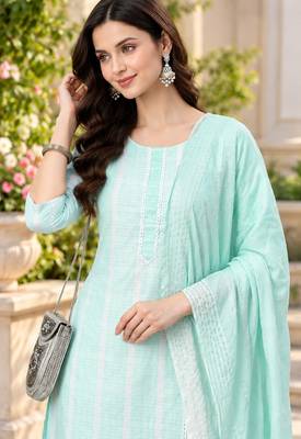 Women's south cotton  kurta pant dupatta set 3