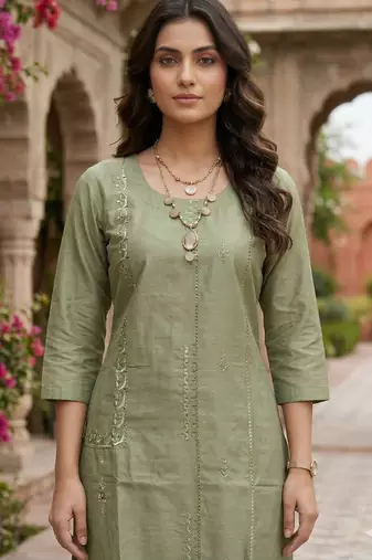 Women's art silk fabric embroidered kurta set with  dupatta