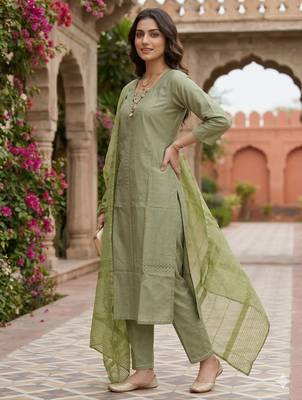 Women's art silk fabric embroidered kurta set with  dupatta 4