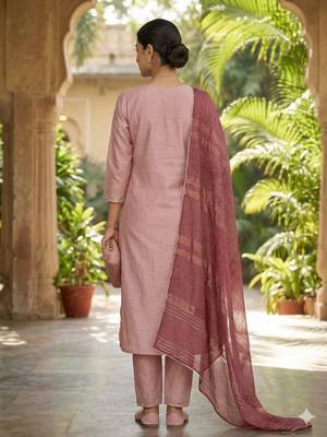Women's art silk fabric embroidered kurta set with  magji lace dupatta 4