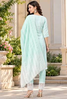 Women's south cotton  kurta pant dupatta set 4