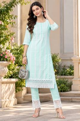 Women's south cotton  kurta pant dupatta set 5