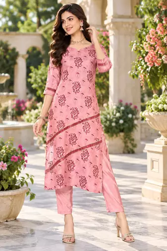 Women's silk chiffon printed kurta set with dupatta