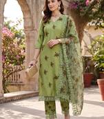 Women's silk chiffon embroidered kurta set with digital dupatta