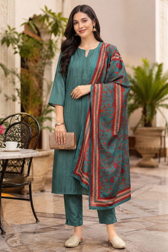 Women's straight side slit  kurta pant set with digital dupatta