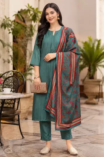 Women's straight side slit  kurta pant set with digital dupatta