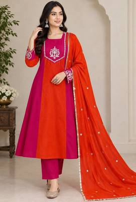 Rani&rust chanderi readymade anarkali suit with embroidery work 1