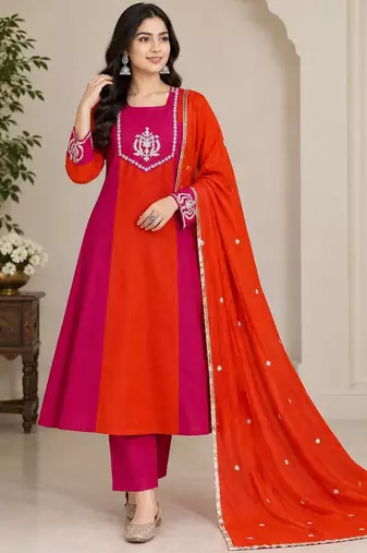 Rani&rust chanderi readymade anarkali suit with embroidery work